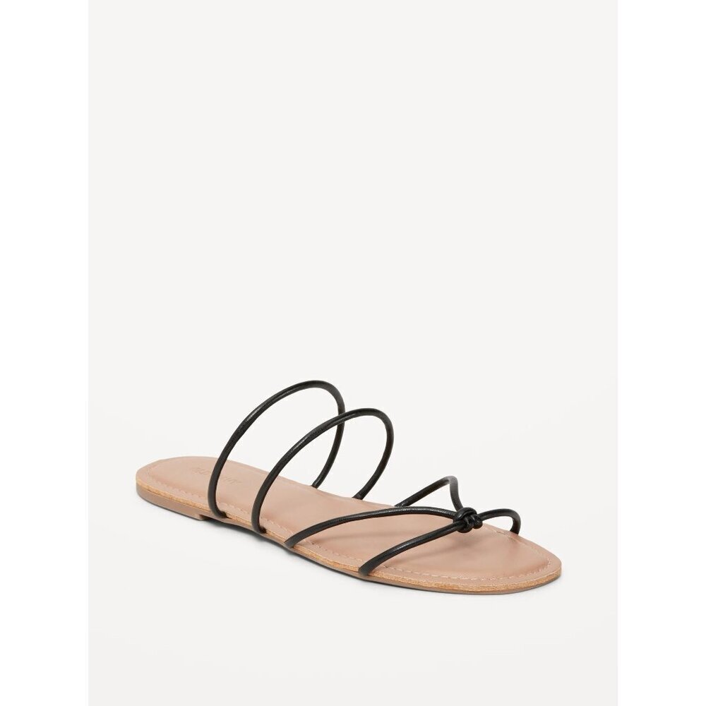 NWT Old Navy Black Faux-Leather Strappy Knotted Sandals 11